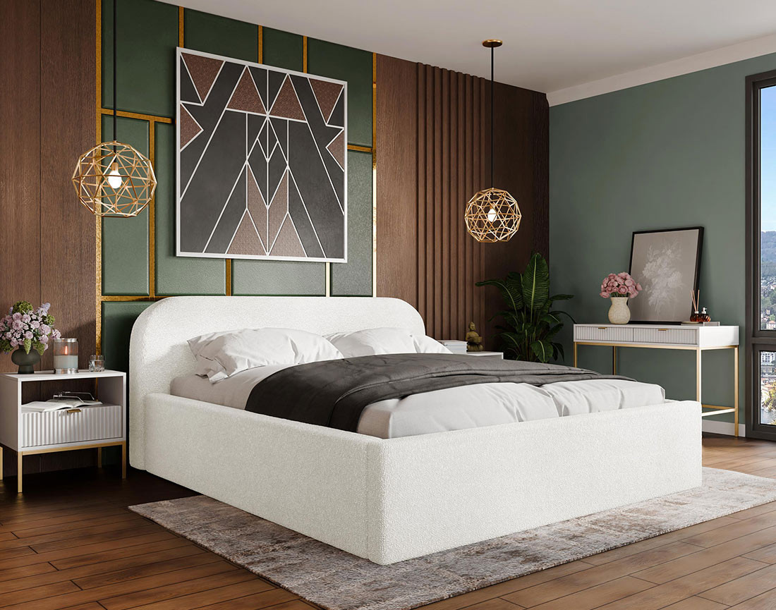 Lit coffre 160x200 cm en tissu bouclette Orane