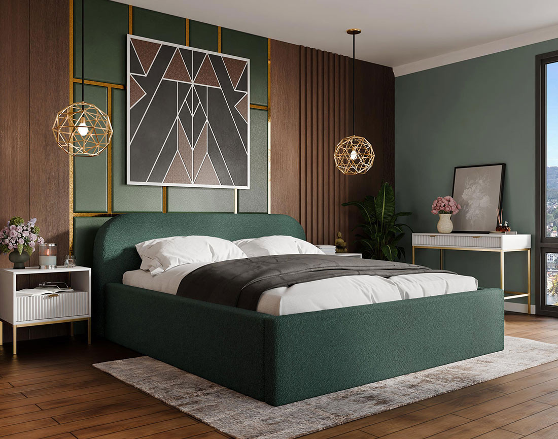 Lit coffre 160x200 cm en tissu bouclette Orane