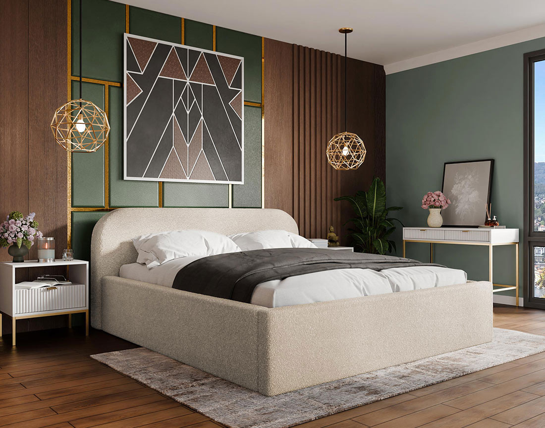 Lit coffre 180x200 cm en tissu bouclette Orane
