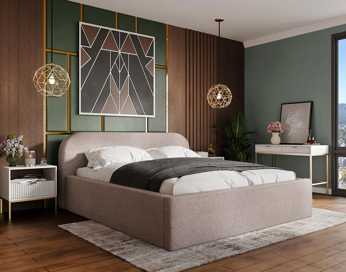 Lit coffre 180x200 cm en tissu bouclette Orane