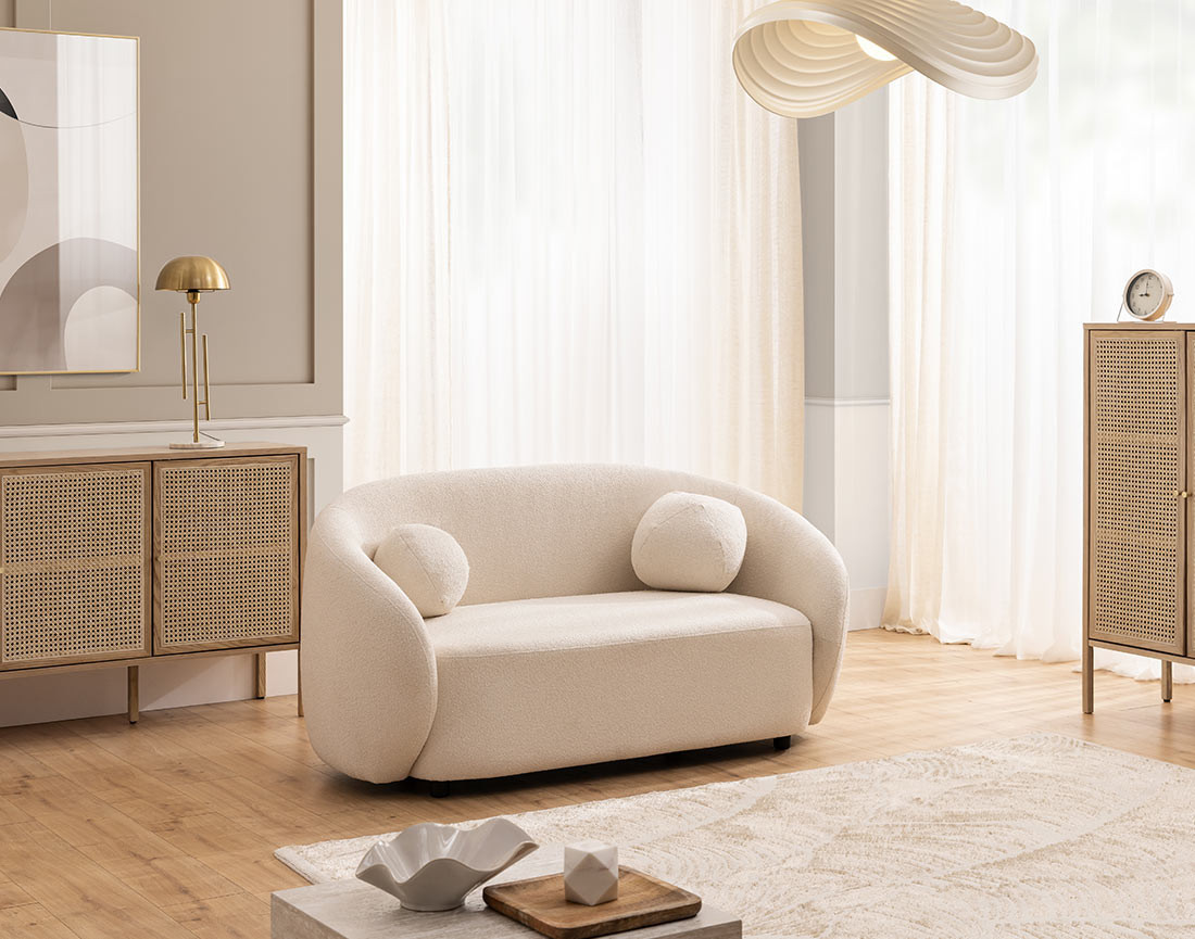 Canapé droit 2 places en tissu bouclette Flore