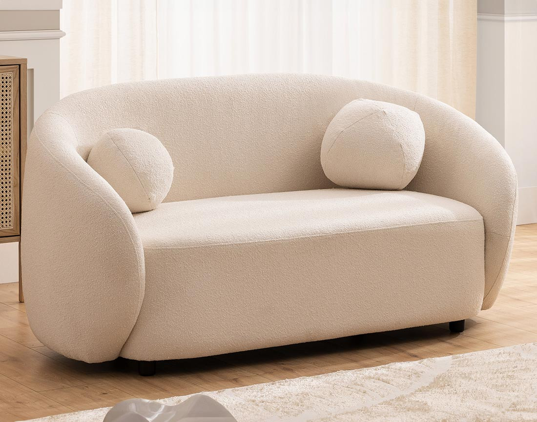 Canapé droit 2 places en tissu bouclette Flore