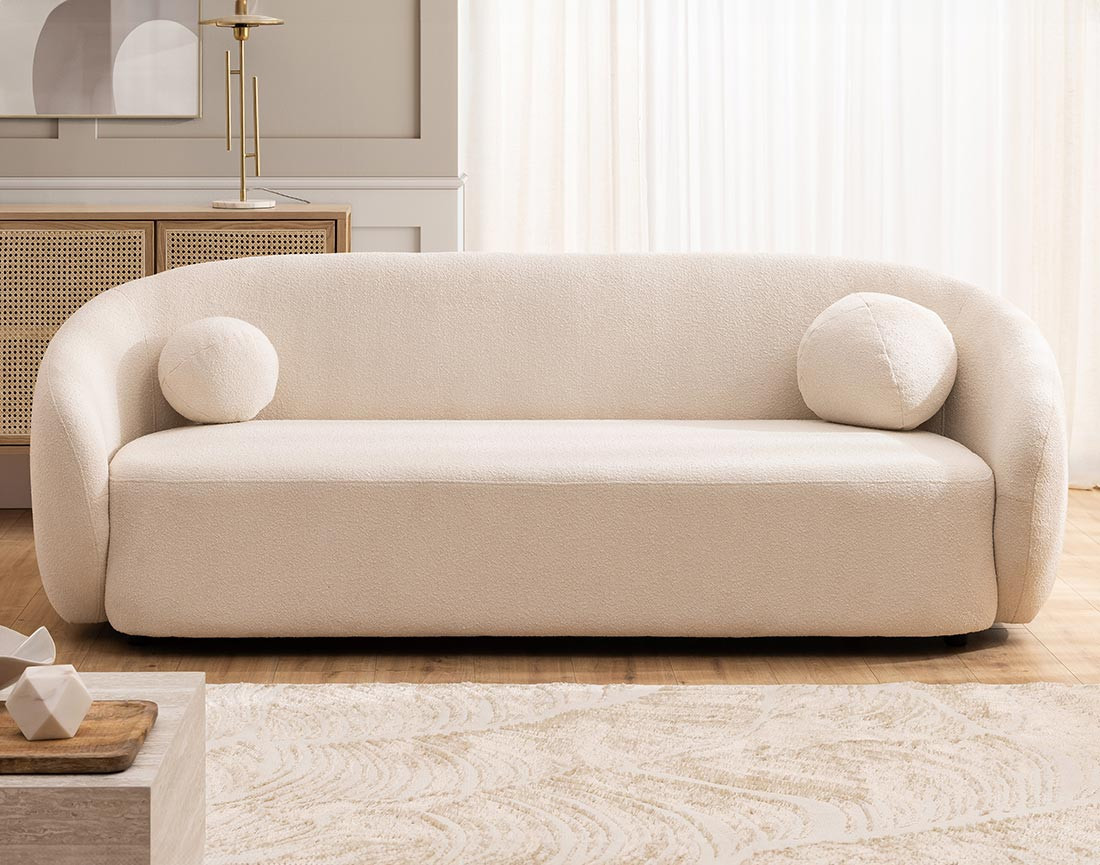 Canapé droit 3 places en tissu bouclette Flore