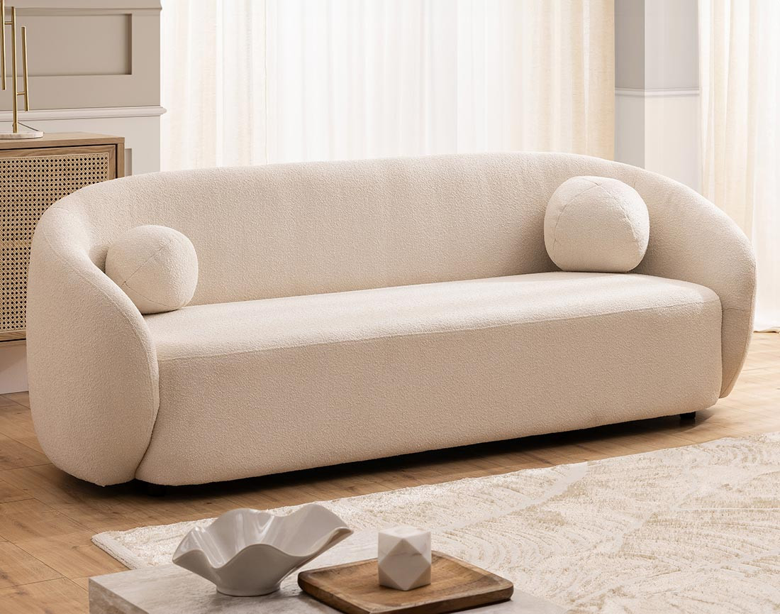 Canapé droit 3 places en tissu bouclette Flore