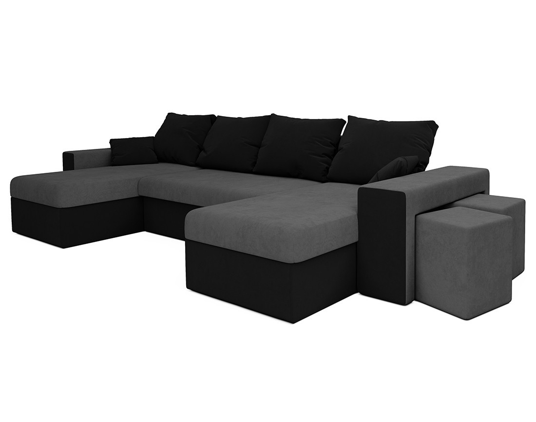 Canapé panoramique en U 7 places convertible avec coffre et tablette en tissu Jonah Canapé panoramique en U 7 places convertible avec coffre et tablette en tissu Jonah