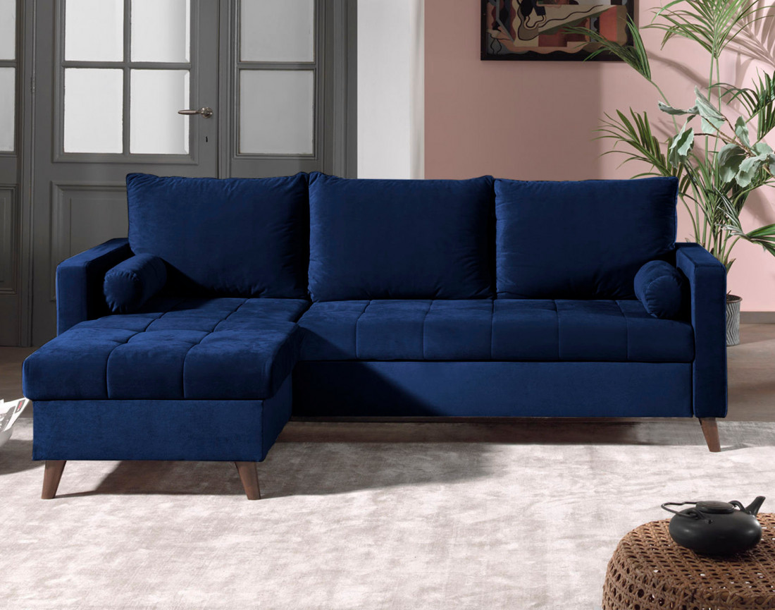 Polar - canapé d’angle réversible convertible en velours au design scandinave