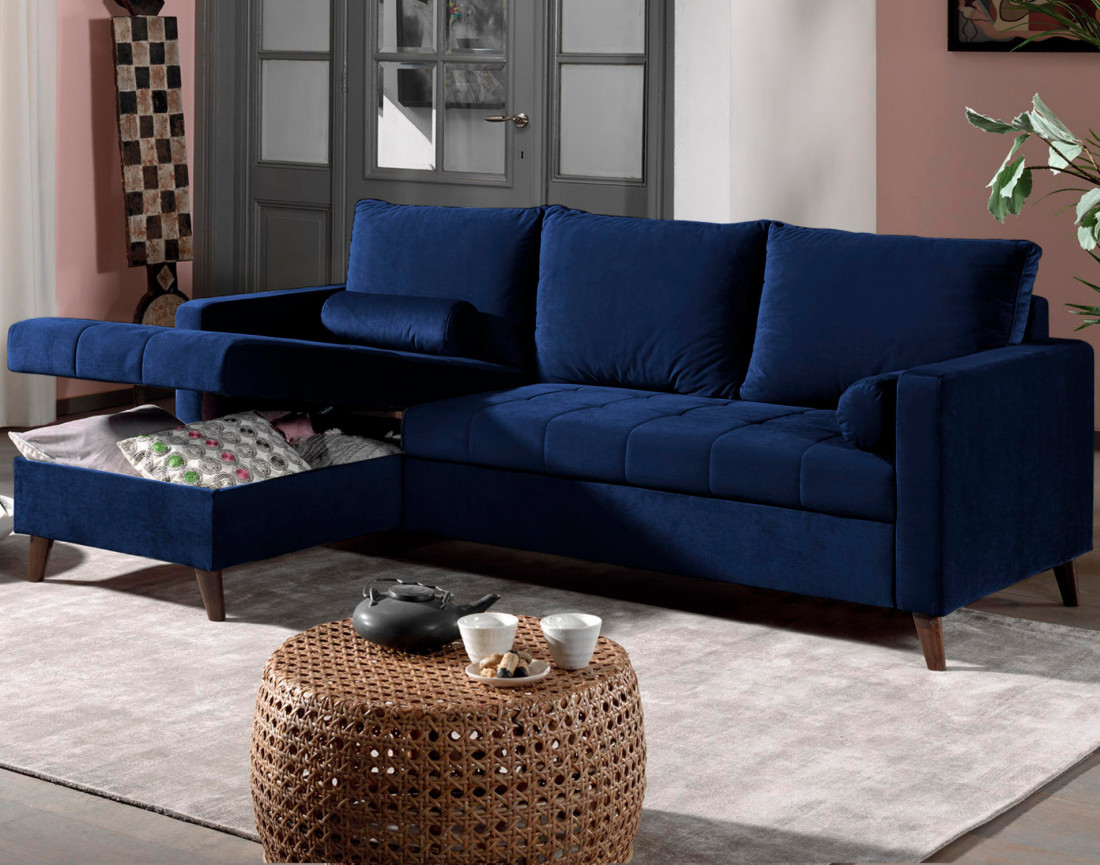 Polar - canapé d’angle réversible convertible en velours au design scandinave