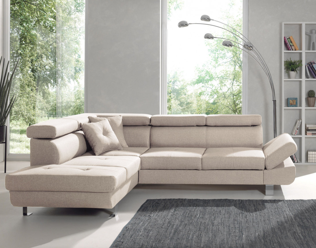 Lisbona – canapé d’angle gauche convertible avec têtières relevables