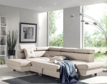 Lisbona – canapé d’angle gauche convertible avec têtières relevables