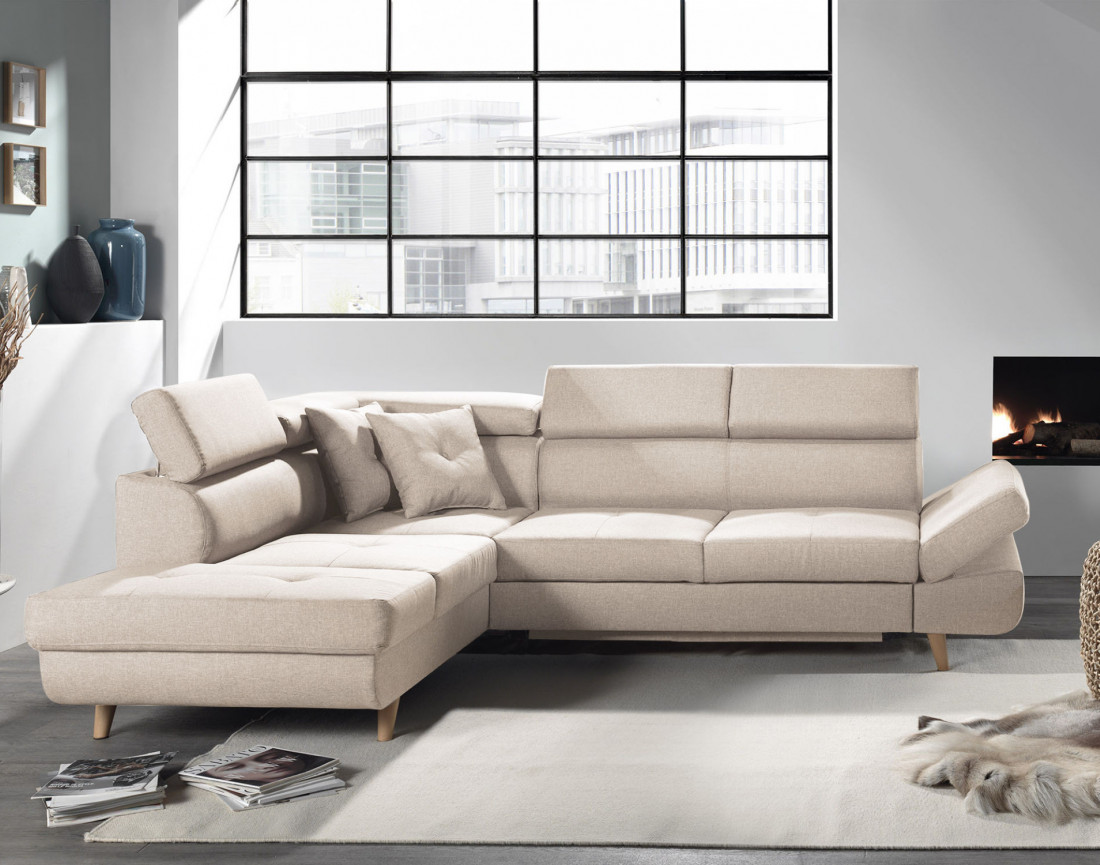 Canapé d'angle convertible Linea 5 places avec têtières - angle gauche