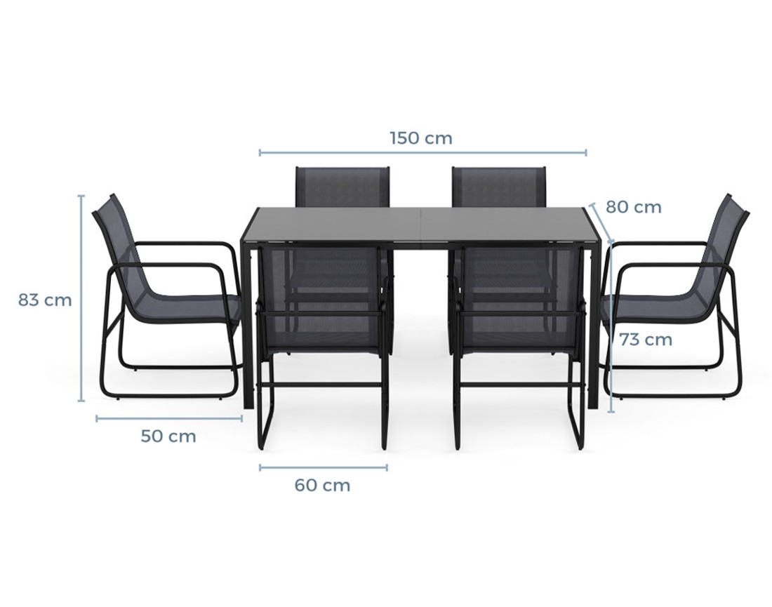 Ensemble table et chaises jardin 6 personnes noir et gris Murillo