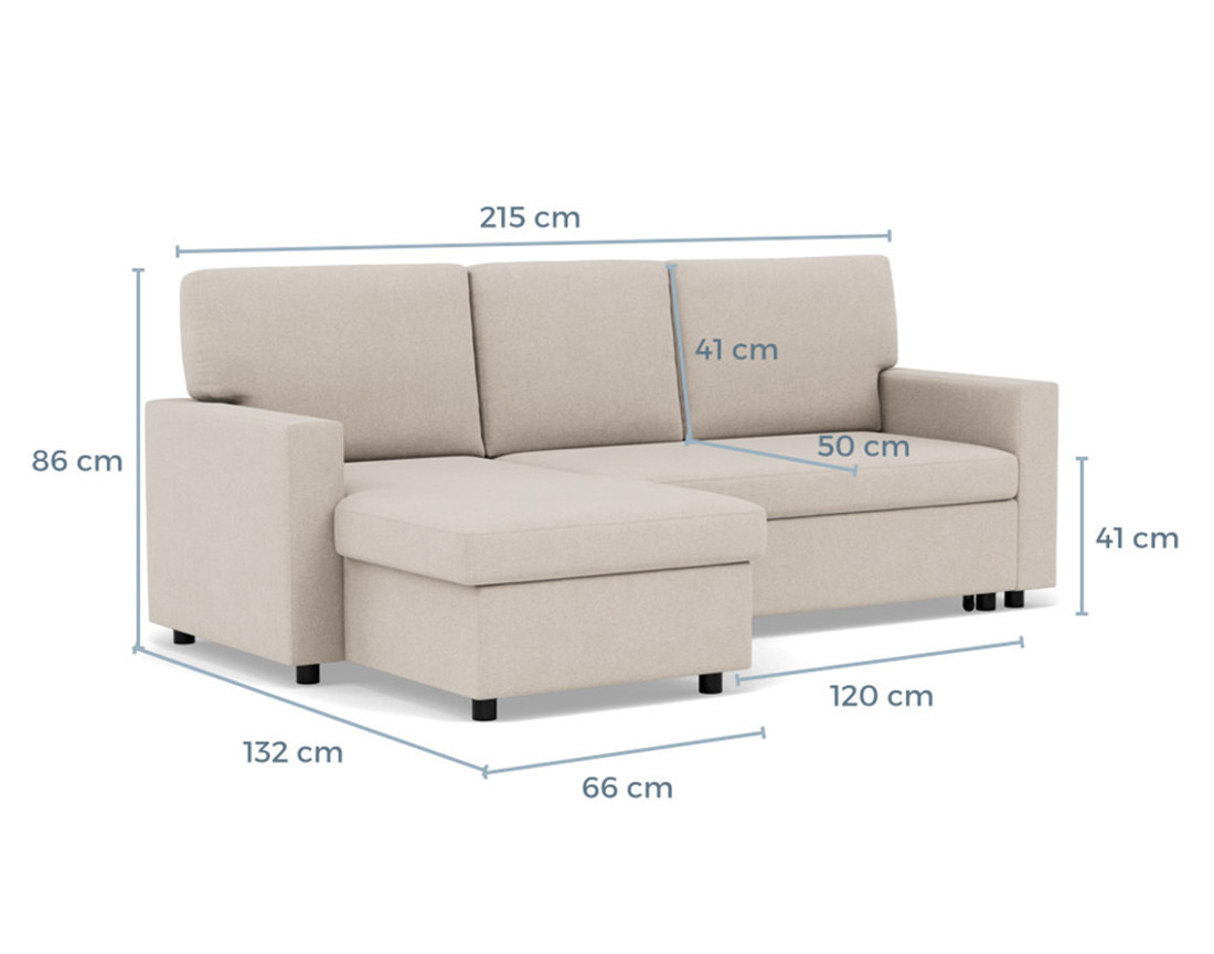 Canapé d’angle 4 places en tissu convertible avec coffre Meiya