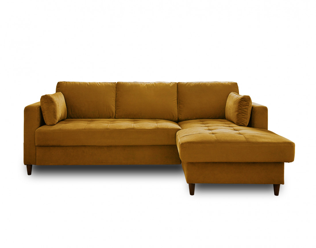 Canapé d'angle droit 4 places convertible avec coffre en velours Anna
