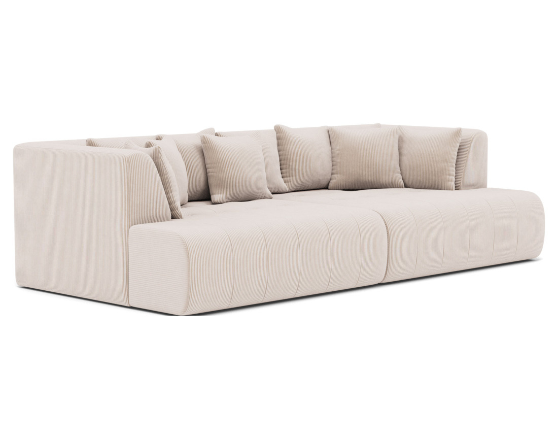 Canapé droit 4 places avec double méridienne - assise profonde - en velours côtelé Onyx