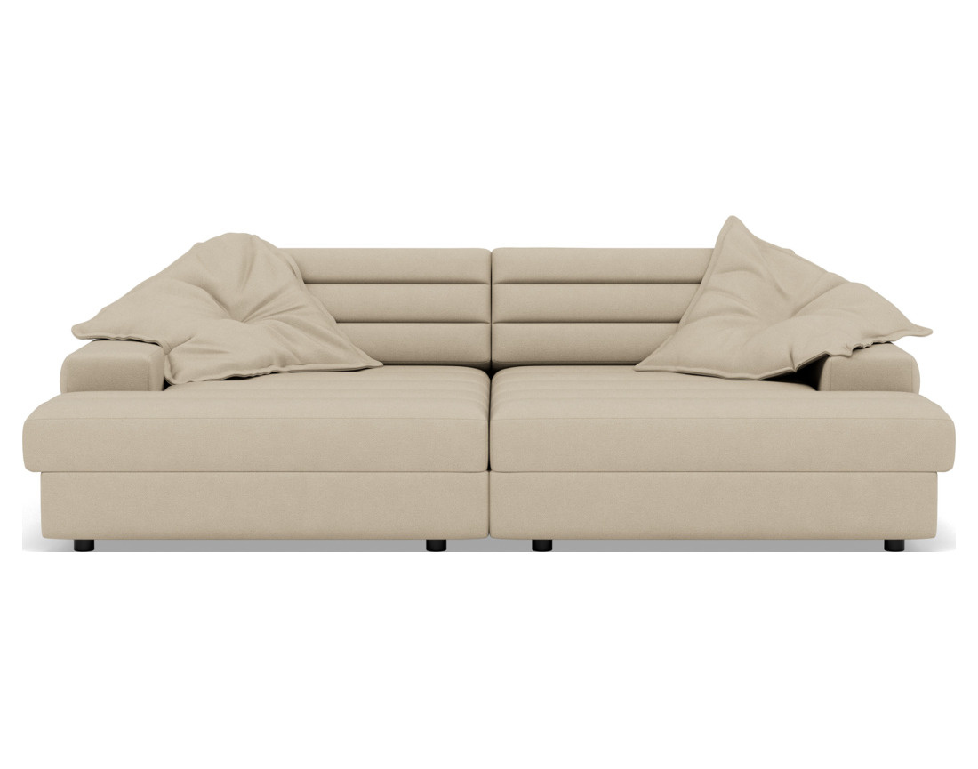 Canapé droit 4 places double méridienne assise profonde en tissu texturé Loredana