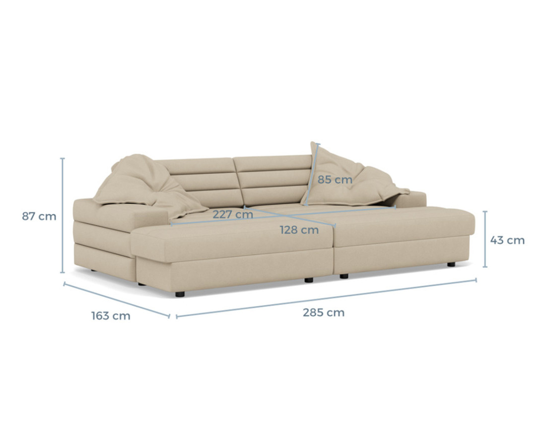 Canapé droit 4 places double méridienne assise profonde en tissu texturé Giulia
