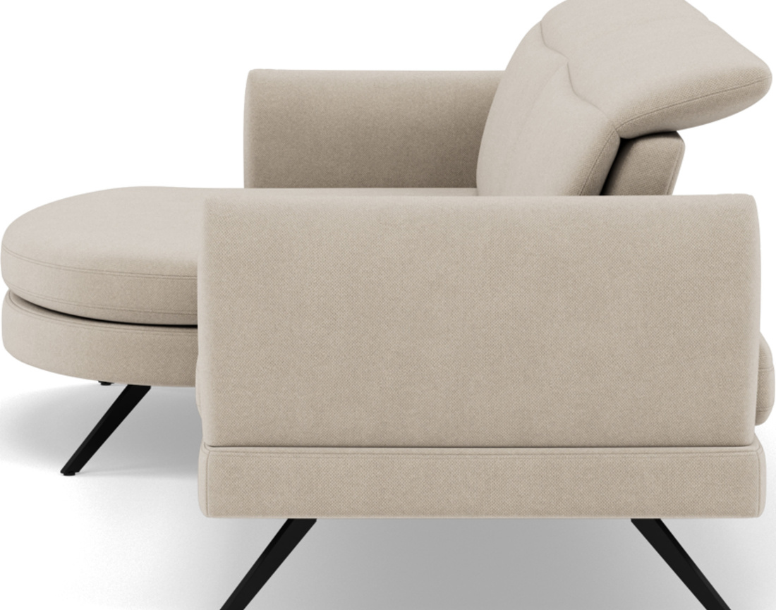 Canapé d'angle gauche 4 places avec têtières réglables en tissu texturé Terry