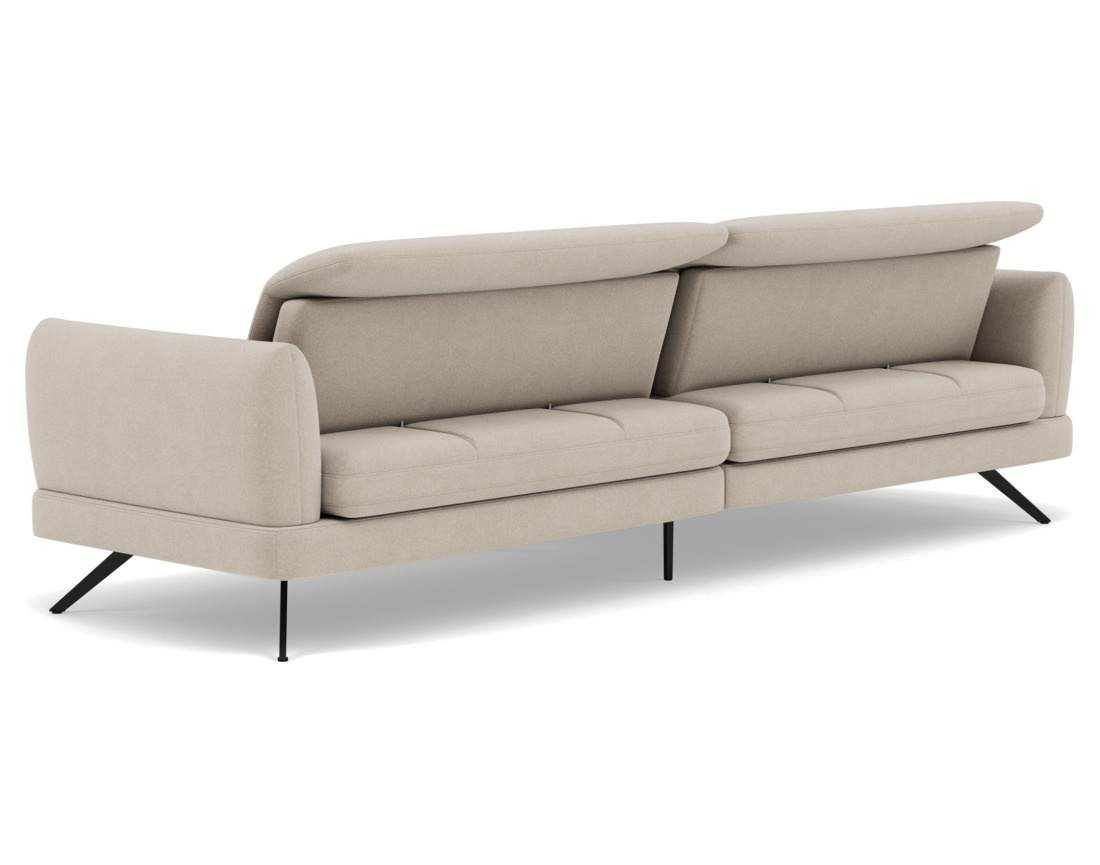 Canapé d'angle gauche 4 places avec têtières réglables en tissu texturé Terry