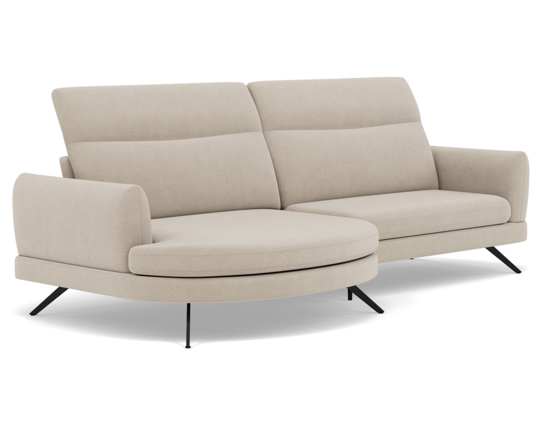 Canapé d'angle gauche 4 places avec têtières réglables en tissu texturé Terry