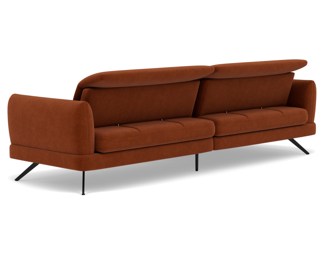 Canapé d'angle gauche 4 places avec têtières réglables en tissu texturé Terry