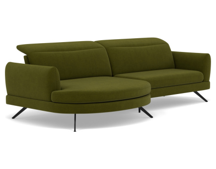 Canapé d'angle gauche 4 places avec têtières réglables en tissu texturé Terry
