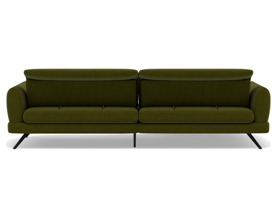 Canapé d'angle gauche 4 places avec têtières réglables en tissu texturé Terry