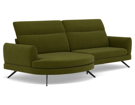 Canapé d'angle gauche 4 places avec têtières réglables en tissu texturé Terry