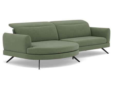 Canapé d'angle gauche 4 places avec têtières réglables en tissu texturé Terry