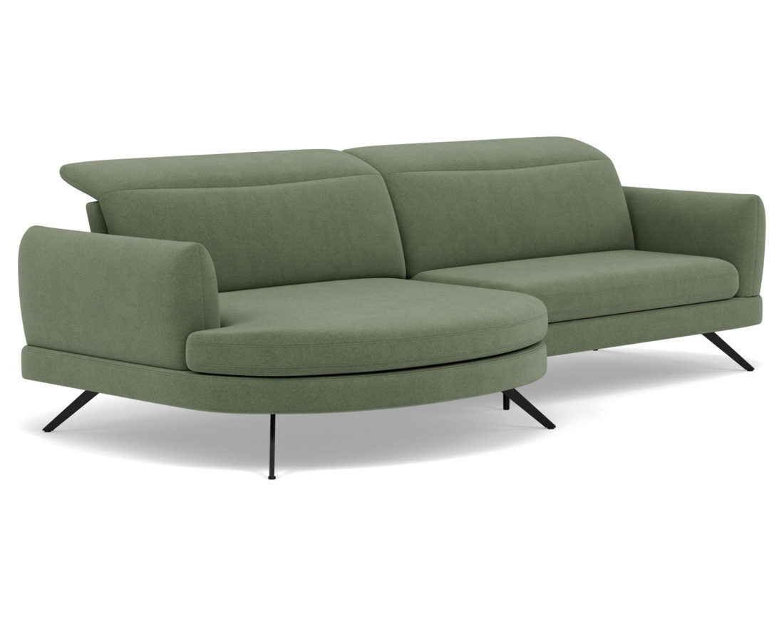 Canapé d'angle gauche 4 places avec têtières réglables en tissu texturé Terry