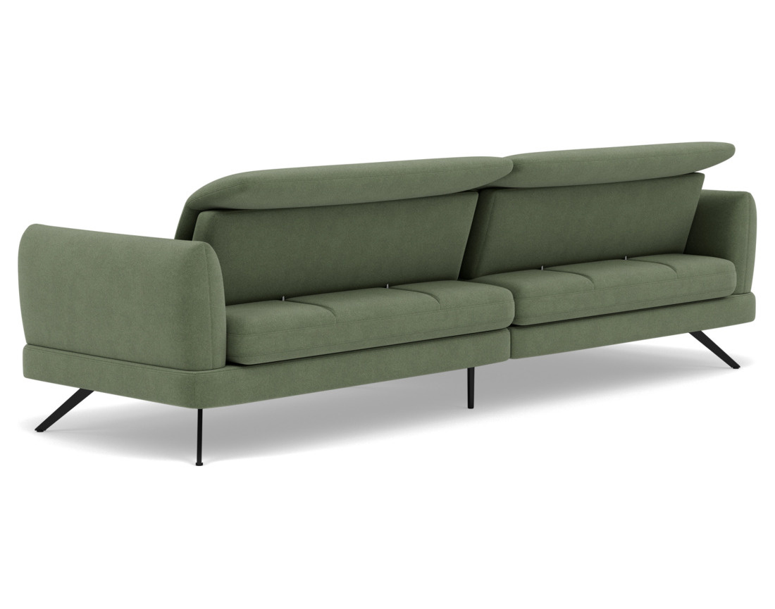 Canapé d'angle gauche 4 places avec têtières réglables en tissu texturé Terry