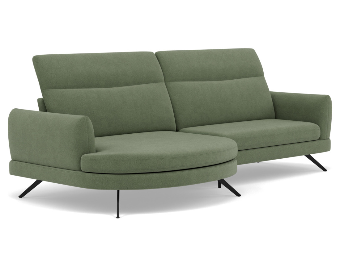 Canapé d'angle gauche 4 places avec têtières réglables en tissu texturé Terry