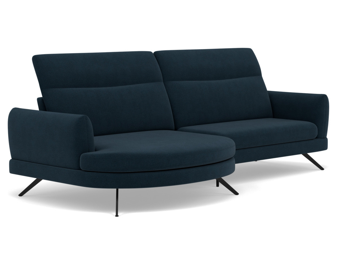 Canapé d'angle gauche 4 places avec têtières réglables en tissu texturé Terry