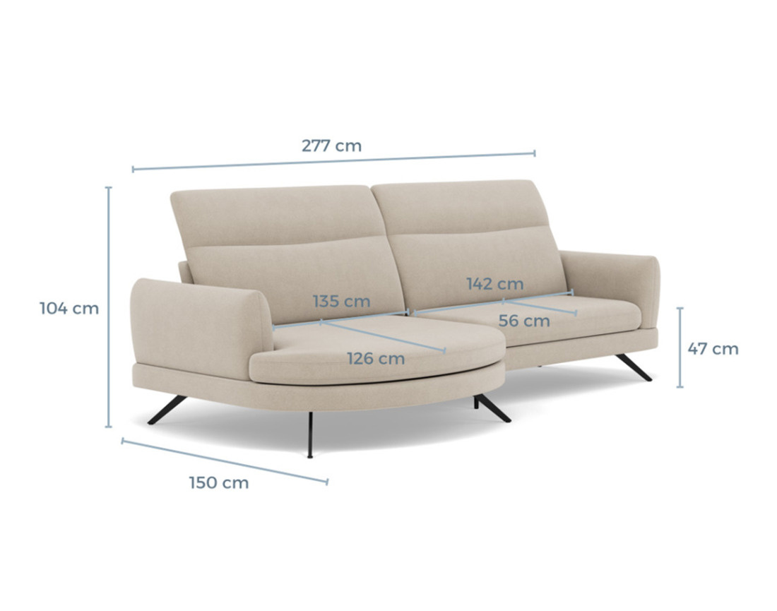 Canapé d'angle gauche 4 places avec têtières réglables en tissu texturé Terry