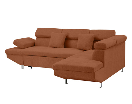 Canapé d'angle droit 5 places convertible avec coffre et têtières réglables en velours texturé Margaux
