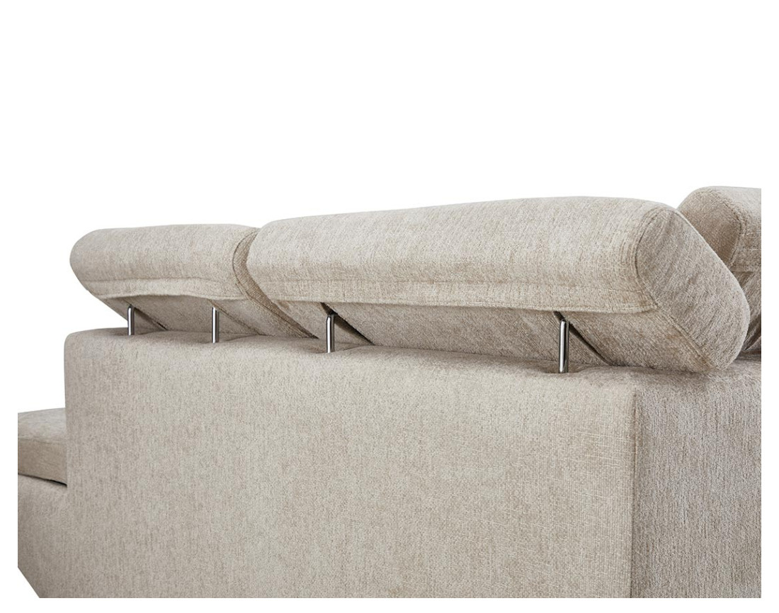 Canapé d'angle droit 5 places convertible avec coffre et têtières réglables en velours texturé Margaux