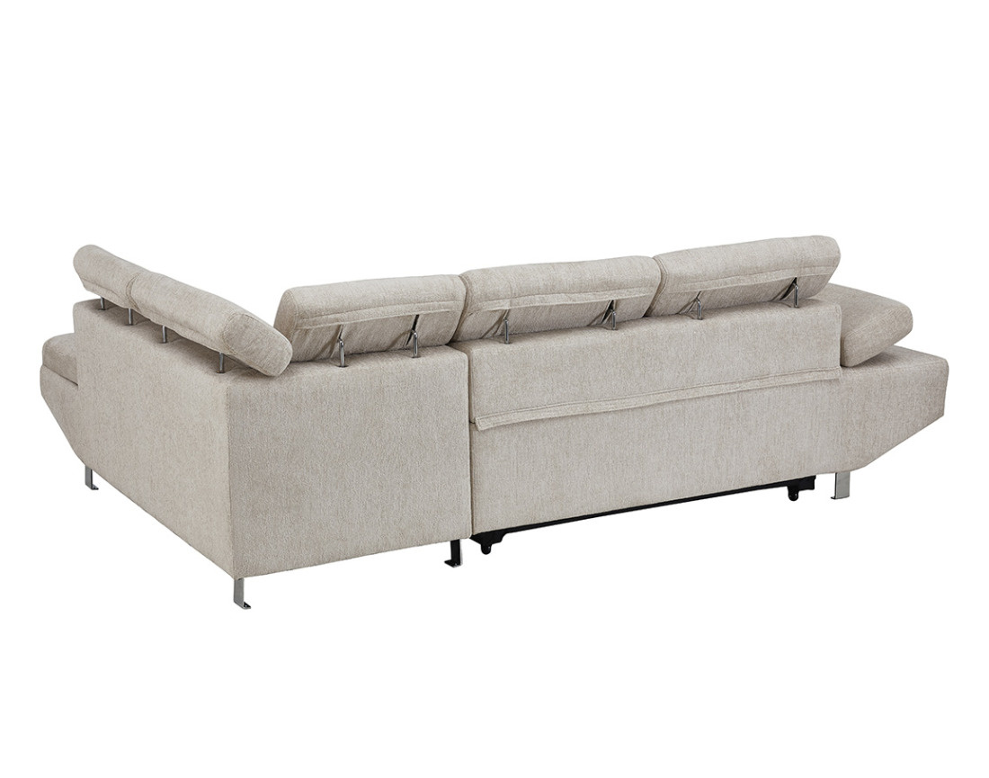 Canapé d'angle droit 5 places convertible avec coffre et têtières réglables en velours texturé Margaux