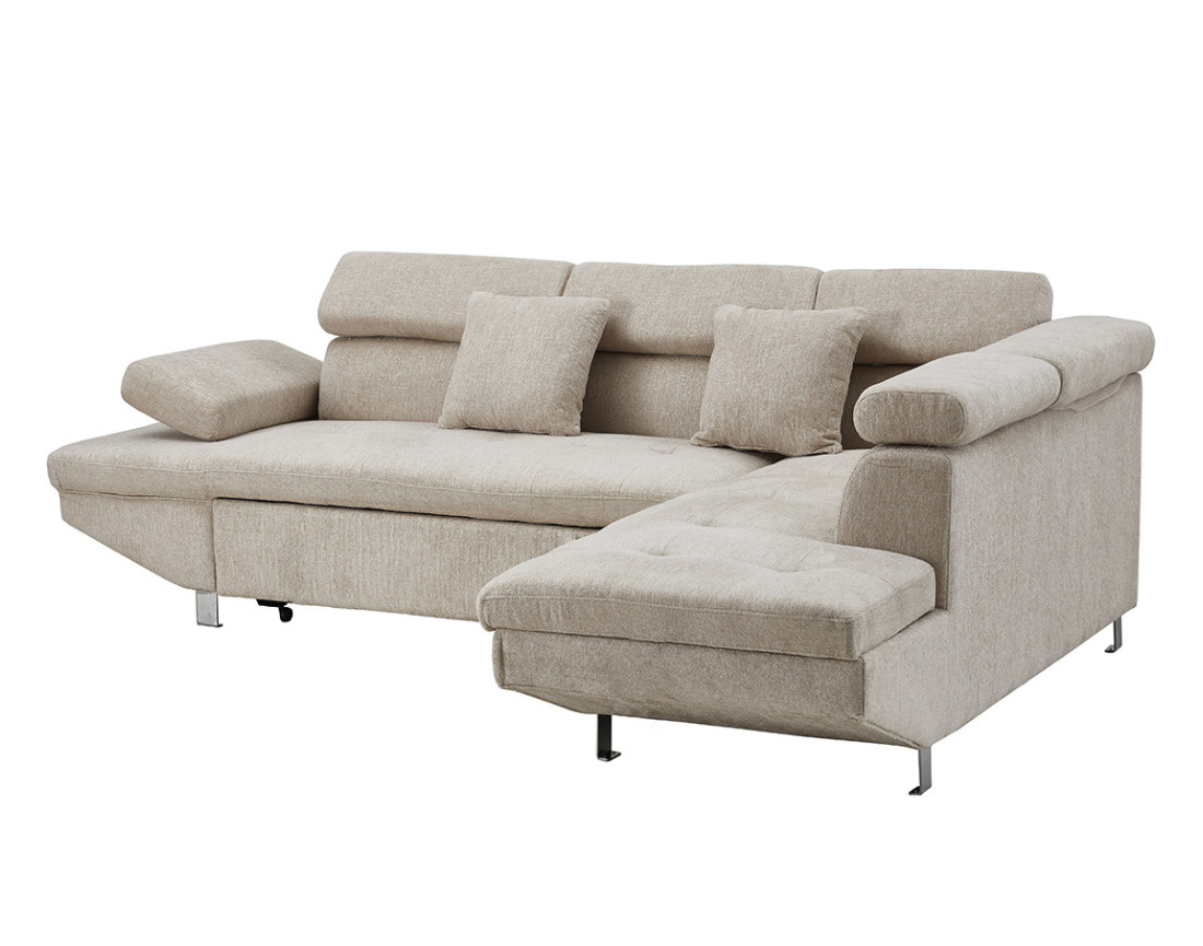 Canapé d'angle droit 5 places convertible avec coffre et têtières réglables en velours texturé Margaux