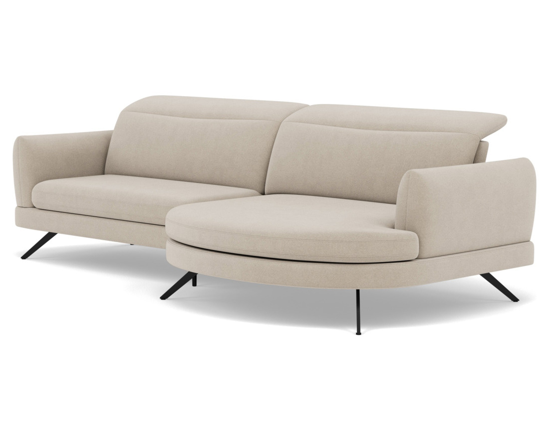 Canapé d'angle droit 4 places avec têtières réglables en tissu texturé Terry