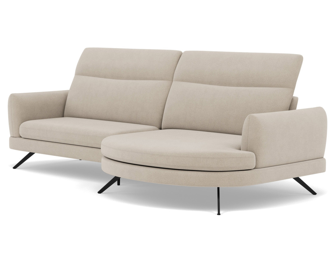 Canapé d'angle droit 4 places avec têtières réglables en tissu texturé Terry