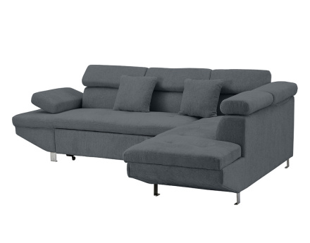 Canapé d'angle droit 5 places convertible avec coffre et têtières réglables en velours texturé Margaux
