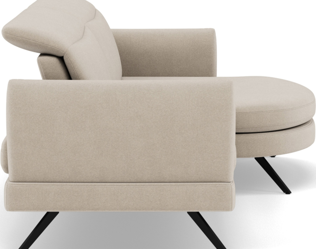 Canapé d'angle droit 4 places avec têtières réglables en tissu texturé Terry