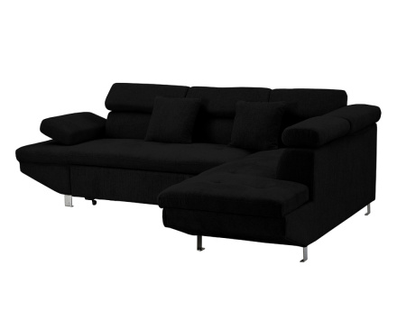 Canapé d'angle droit 5 places convertible avec coffre et têtières réglables en velours texturé Margaux