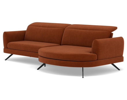 Canapé d'angle droit 4 places avec têtières réglables en tissu texturé Terry