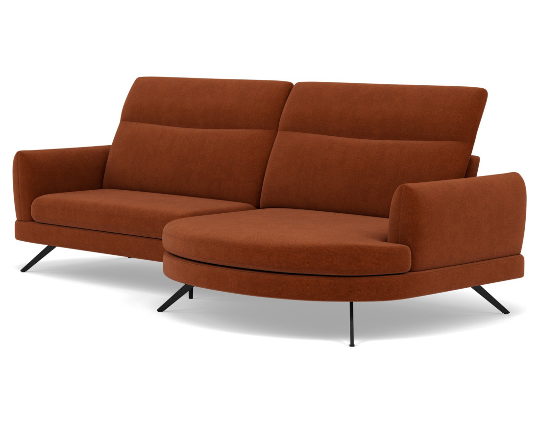 Canapé d'angle droit 4 places avec têtières réglables en tissu texturé Terry