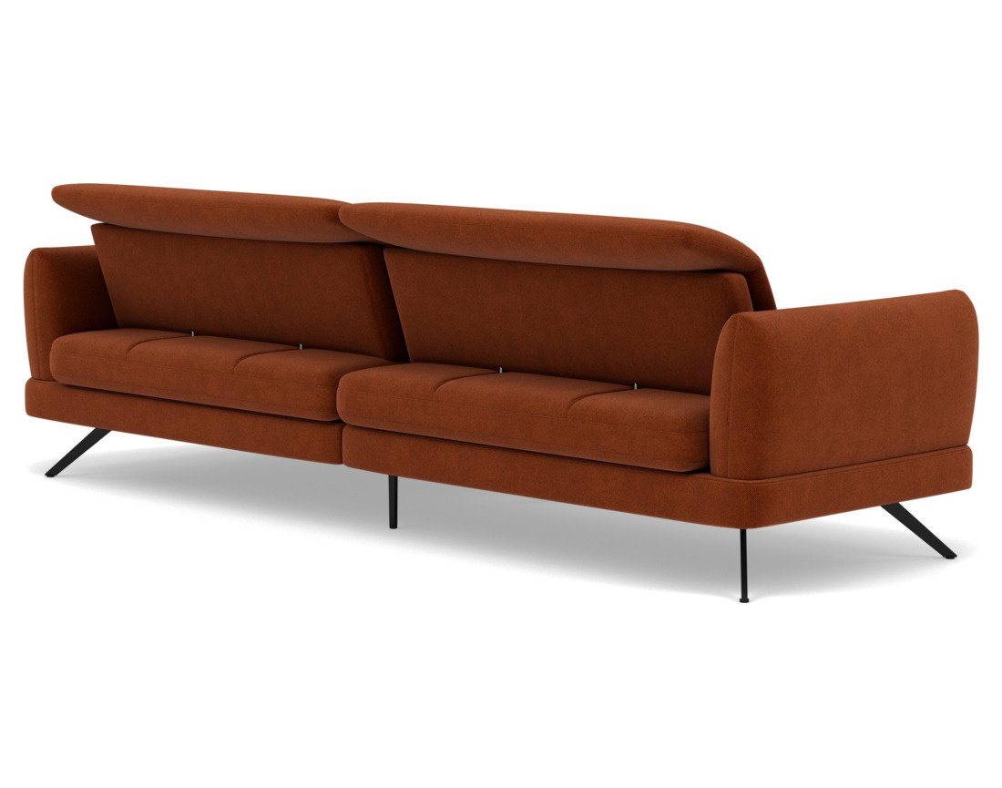 Canapé d'angle droit 4 places avec têtières réglables en tissu texturé Terry