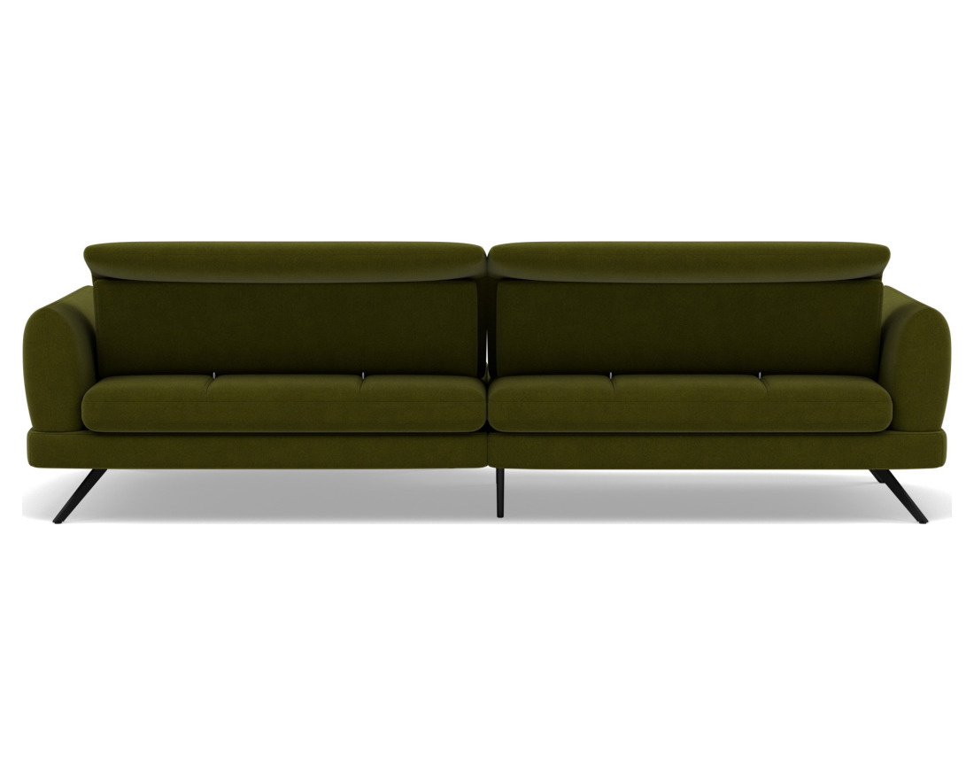 Canapé d'angle droit 4 places avec têtières réglables en tissu texturé Terry