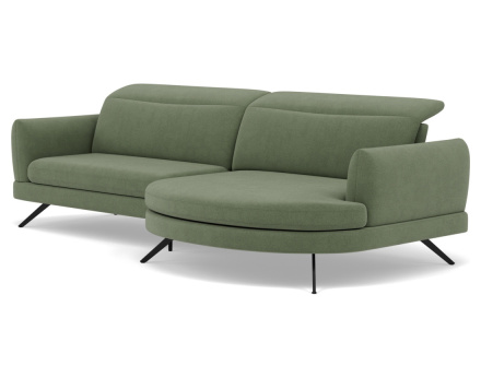 Canapé d'angle droit 4 places avec têtières réglables en tissu texturé Terry