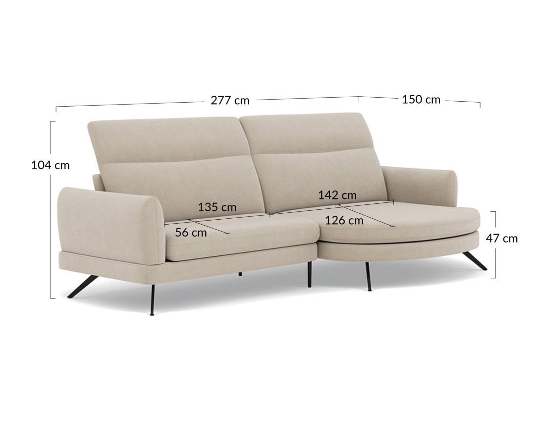 Canapé d'angle droit 4 places avec têtières réglables en tissu texturé Terry