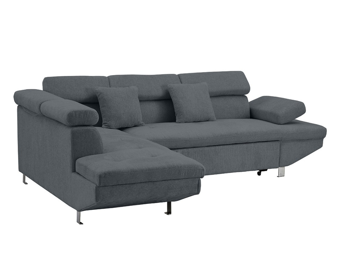 Canapé d'angle gauche 5 places convertible avec coffre et têtières réglables en velours texturé Margaux