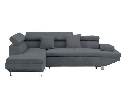 Canapé d'angle gauche 5 places convertible avec coffre et têtières réglables en velours texturé Margaux